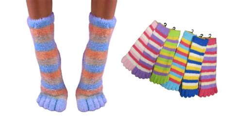 Womens Fuzzy Striped Toe Socks Groupon Goods