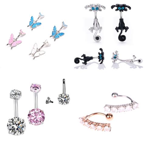 14g 316l Surgical Steel Navel Belly Button Rings Butterfly Barbell Nombril Ombligo Navel Ring