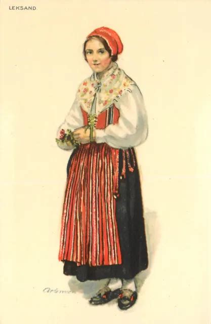 Art Postcard Beautiful Woman In Traditional Dress Costume Of Leksand Sweden 899 Picclick