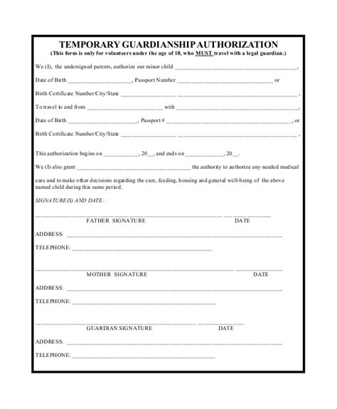 Free 10 Sample Temporary Guardianship Forms In Pdf