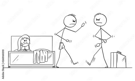 Vector Cartoon Stick Figure Drawing Conceptual Illustration Of Angry Man Or Husband Returned