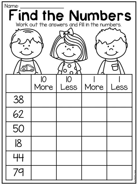 10 More 10 Less 1 More 1 Less Worksheet For First Grade This