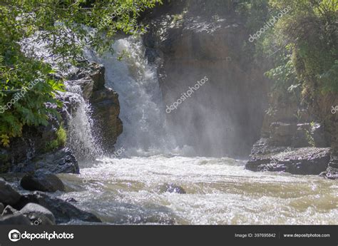 Waterfall Sunlight Green Forest — Stock Photo © Bablab 397695842