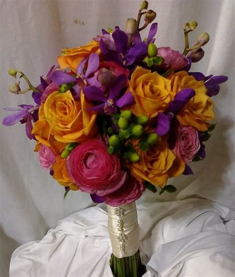 To start, select your flowers. Beach Green Orange Pink Purple Bouquet Summer Wedding ...