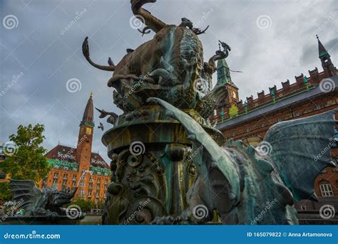 Copenhagen Denmark A Beautiful Fountain With A Bronze Sculpture Of A