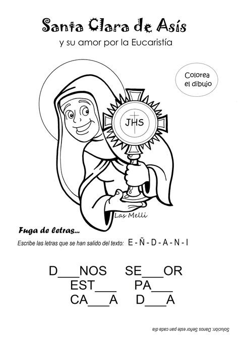 Actividad Santa Clara De Asís Y Su Amor Por La Eucaristía Educacion Religiosa