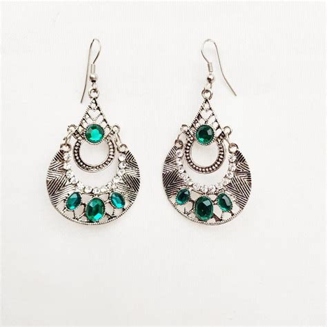 Oxidized Silver Earrings With Stuffed Gemstones 119 Dm Or