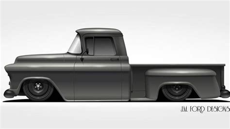 Tri Five Chevy Truck Artslammed With Detroit Steel Wheels Chevy