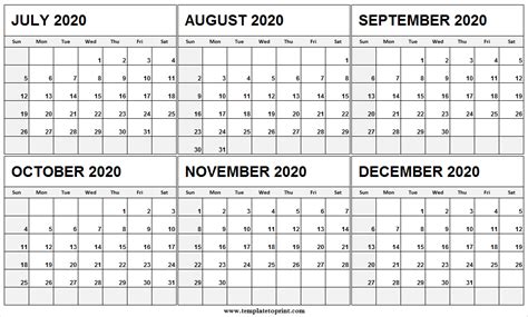 July August September October November December 2020 Calendar