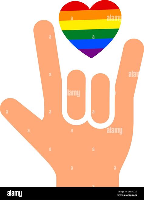 Hand Gesture Rock On With Heart And Flag Of Pride Lgbt Drawn Fingers