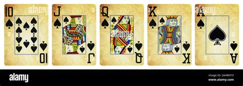 Spades Suit Vintage Playing Cards Set Include Ace King Queen Jack And Ten Isolated On