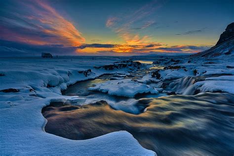 Icelandic Sunset Snow Colors Ice River Sky Hd Wallpaper Peakpx