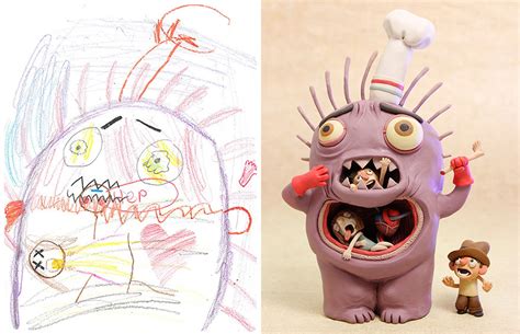 Start drawing fun cartoons today! 100+ Artists Recreate Kids' Monster Doodles In Their ...