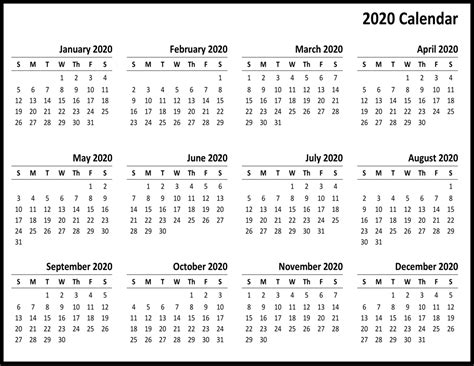 Free Printable Yearly 2020 Calendar On We Heart It
