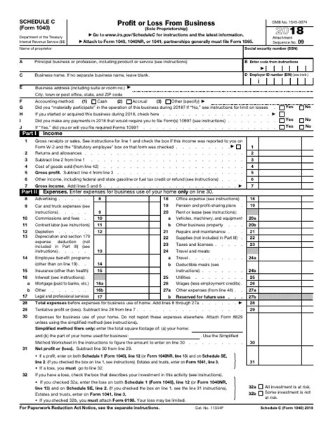 Irs Form 1040 Schedule C 2018 Fill Out Sign Online And Download
