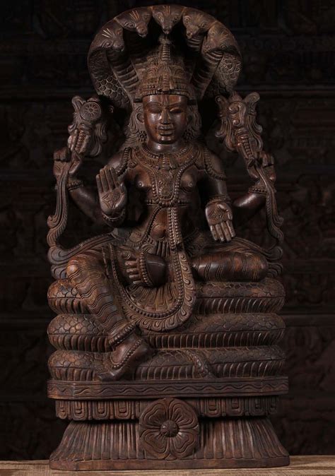 Sold Wood Vishnu Seated On Ananta Shesha Statue 36 95w6q Hindu Gods And Buddha Statues
