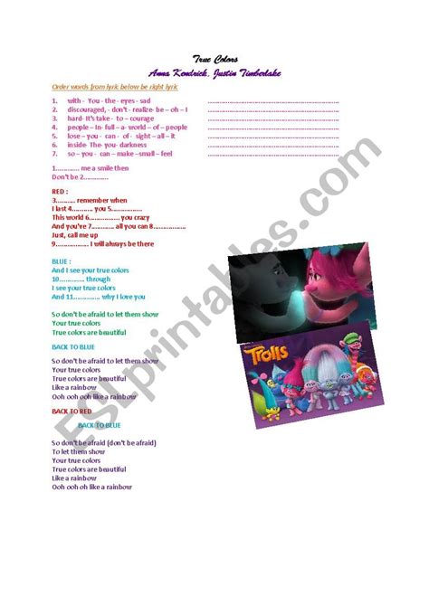 True Color Esl Worksheet By Meidy