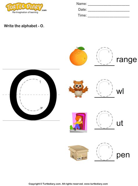 Write Alphabet O in Uppercase Worksheet - Turtle Diary