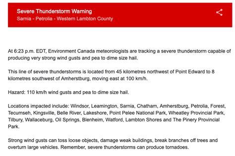 updated severe thunderstorm warning for lambton the independent