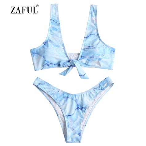 Buy Zaful Bikini Marble Swimwear Women Bowknot High