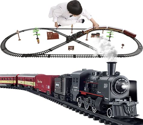 Electric Classical Train Sets With Steam Locomotive Engine Cargo Car