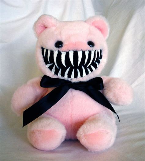 Creepy Stuffed Animal Pink Smiling Teddy Bear Monster