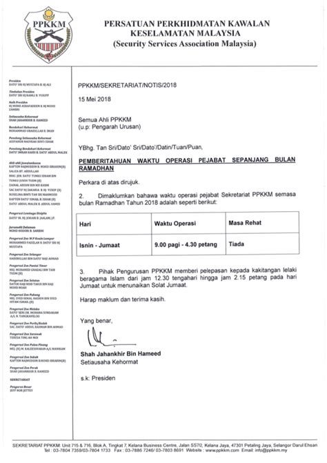 0%0% found this document useful, mark this document as useful. PEMBERITAHUAN WAKTU OPERASI PEJABAT SEPANJANG BULAN ...