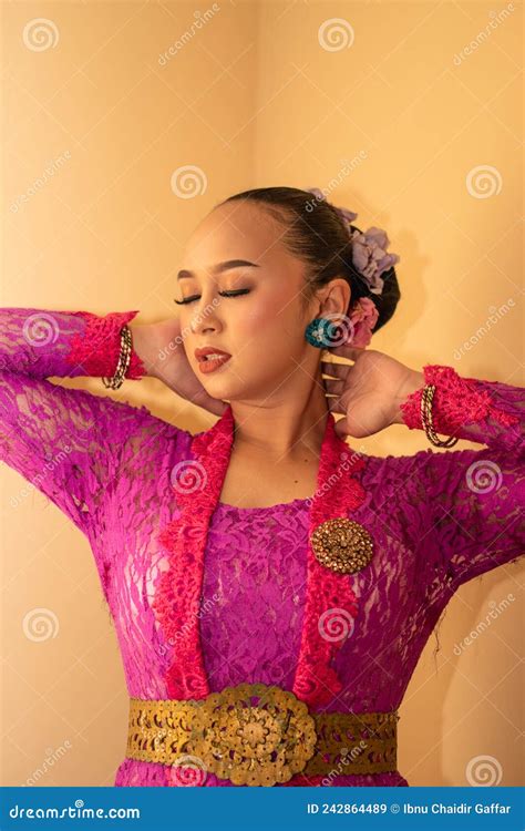 balinese woman feeling while wearing dress called kebaya from indonesia stock image image of