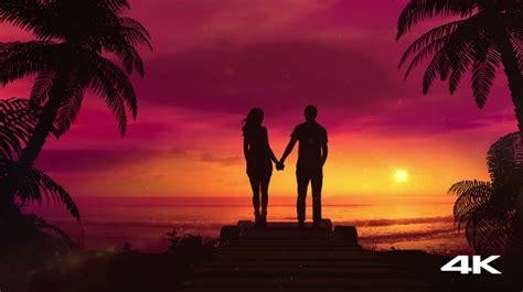Romantic Couple Watching The Red Sunset In The Ocean By Conceptcafe