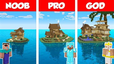 Minecraft Noob Vs Pro Vs God Tropical Island House Build Challenge In
