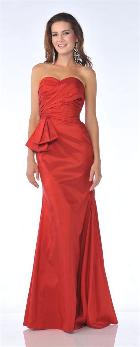 Elegant Red Dress Taffeta Strapless Sweetheart Pleated Bodice Formal 99 99 Elegant Red Dress