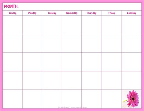 Printable Blank Calendar Blank Calendar With Pink Flower Framed