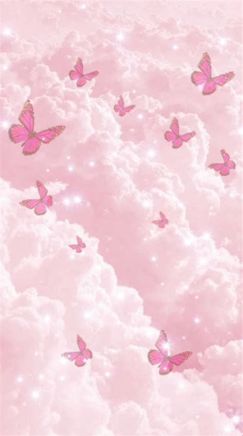 Pink Pastel Butterflies In Clouds💗🍥 In 2021 Pink Wallpaper Girly