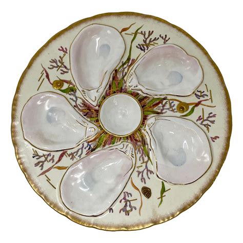 Antique Continental Hand Painted Porcelain Oyster Plate Circa 1890 1900