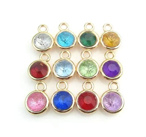 Hot Selling Mixed Gold Crystal Dangle Charm Pendant 12 Birthstone Charm