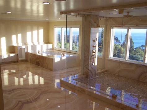 Marble shower surrounds are an elegant and timeless design for a bathroom. Marble Shower Threshold Selection | STONEXCHANGE Miami, Florida