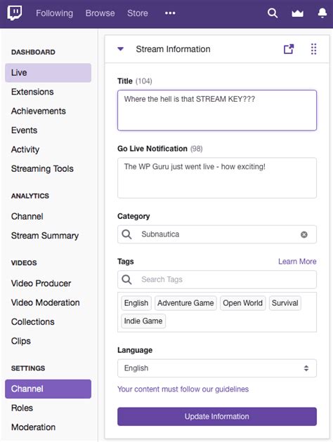 How To Find Your Twitch Stream Key 2019 The Wp Guru