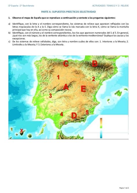 Actividades Temas 2 Y 3 Relieve Geografia De España