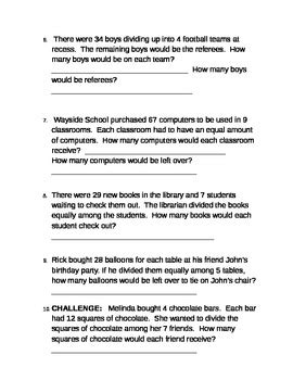 Mixing questions challenges students to fully understand the problem before applying a mechanical solution. division word problems with remainders worksheet test ...