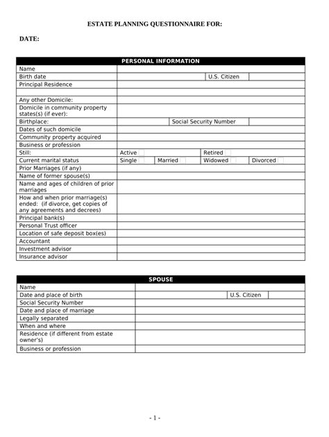 Estate Planning Questionnaire And Worksheets Nebraska Form Fill Out And Sign Printable Pdf