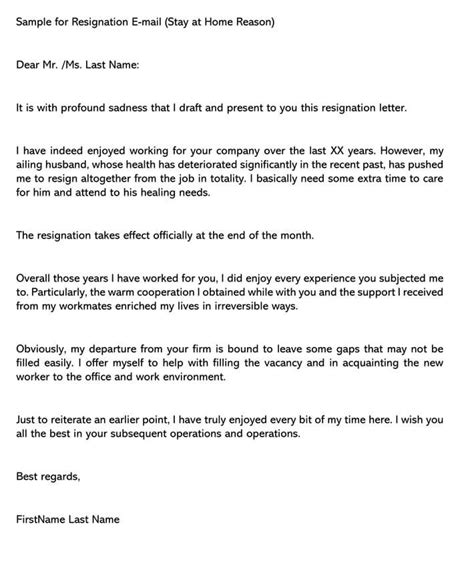 Sample Resignation Letter Stay At Home Reason