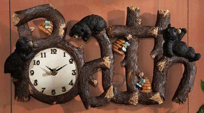 Get a chuckle every time you see the stinkin' bear wall mounted toilet paper holder. cabin bear decor | Northwoods Bath Time Bear Clock Wall ...
