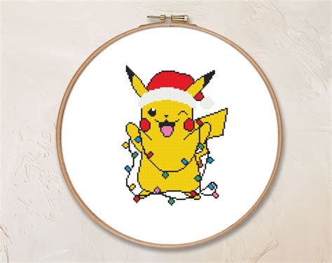 Pokemon Christmas Cross Stitch Pattern Pdf Pikachu Santa Etsy In 2021 Christmas Cross Stitch