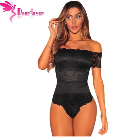 dear lover bodysuit tops for womens summer short sleeve black lace off shoulder sexy bodycon