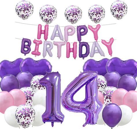 Sweet 14th Birthday Balloon 14th Birthday Decorations Happy 14th Birthday Party Supplies Purple