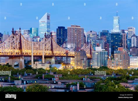 Usa New York Manhattan Skyline And Queensboro Bridge Viewed From