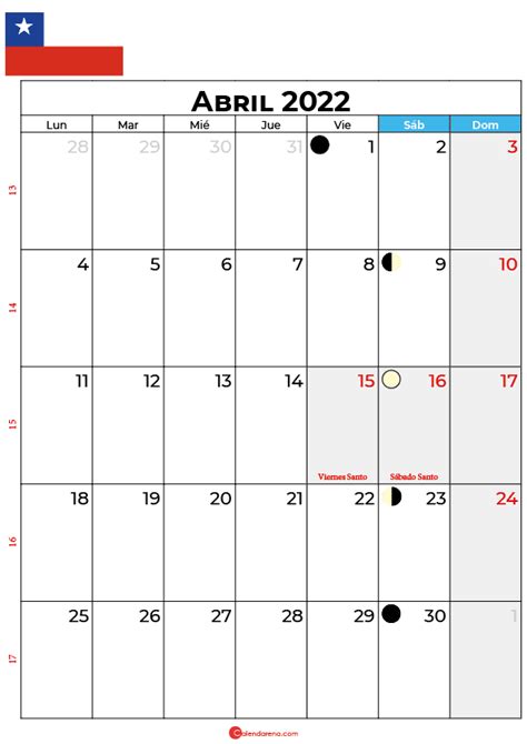 Calendario Abril 2022 Feriados Chile