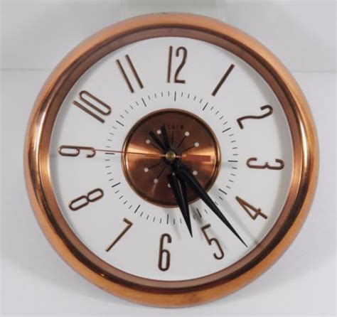 Vintage Elgin Mid Century Modern Atomic Copper Kitchen Wall Clock