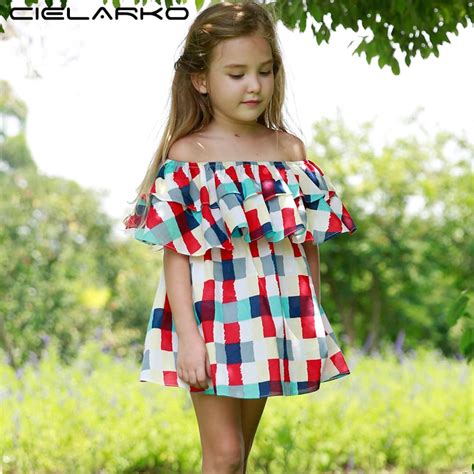 Cielarko Fashion Girls Dress Off Shoulder Cotton Kids Summer Dresses