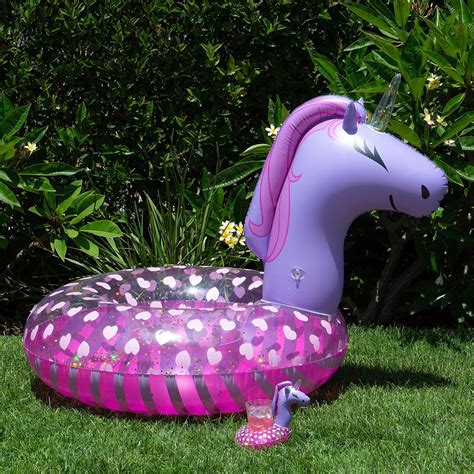 Inflatable Purple Unicorn Pool Float With Matching Drink Holder Mini
